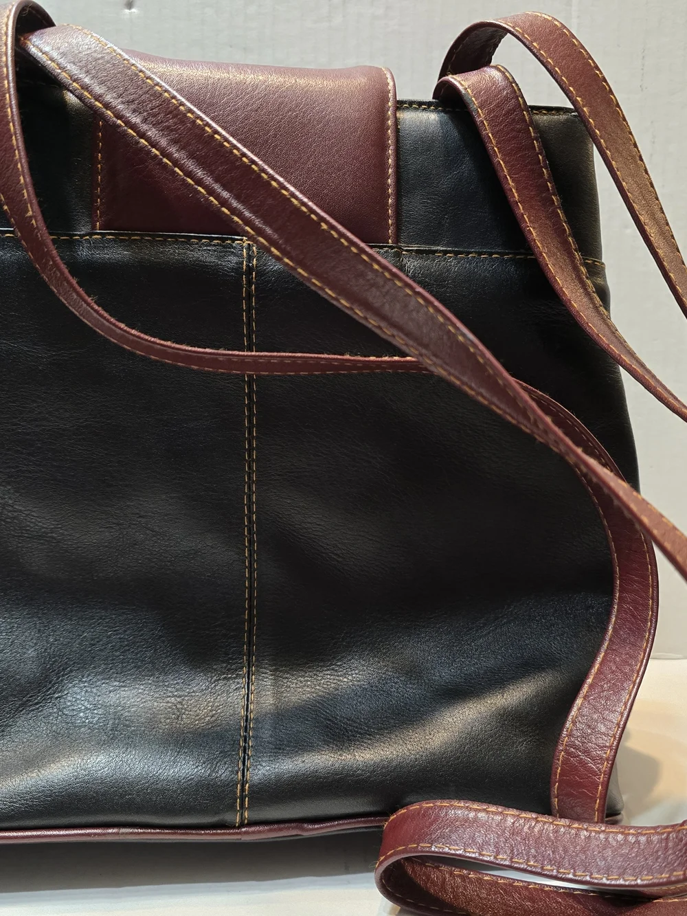 JOOP!  Black Leather Shoulder Bag with Brown Trim